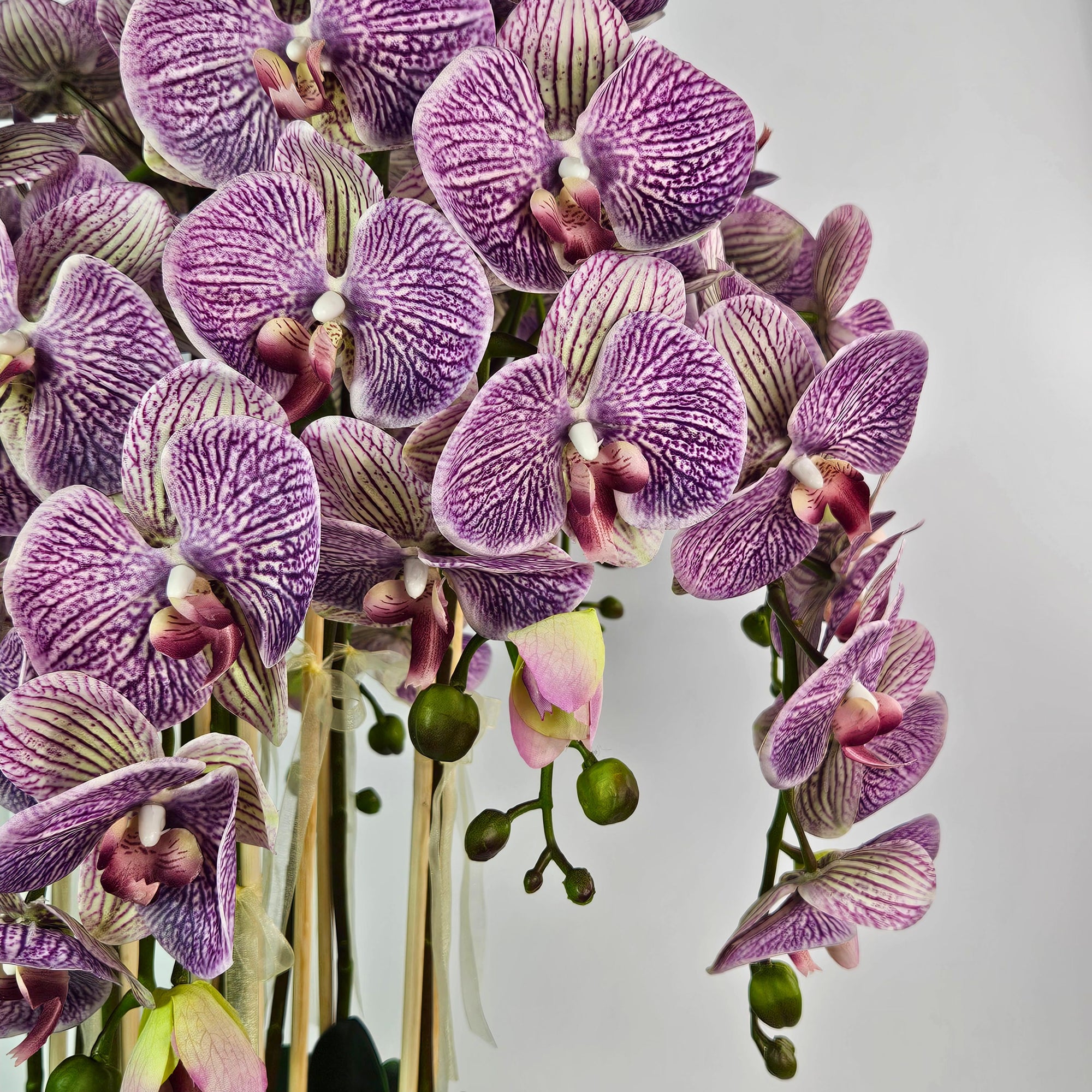 Luxury Real Touch Purple Striped Orchid in Shiny Gold Porcelain Planter