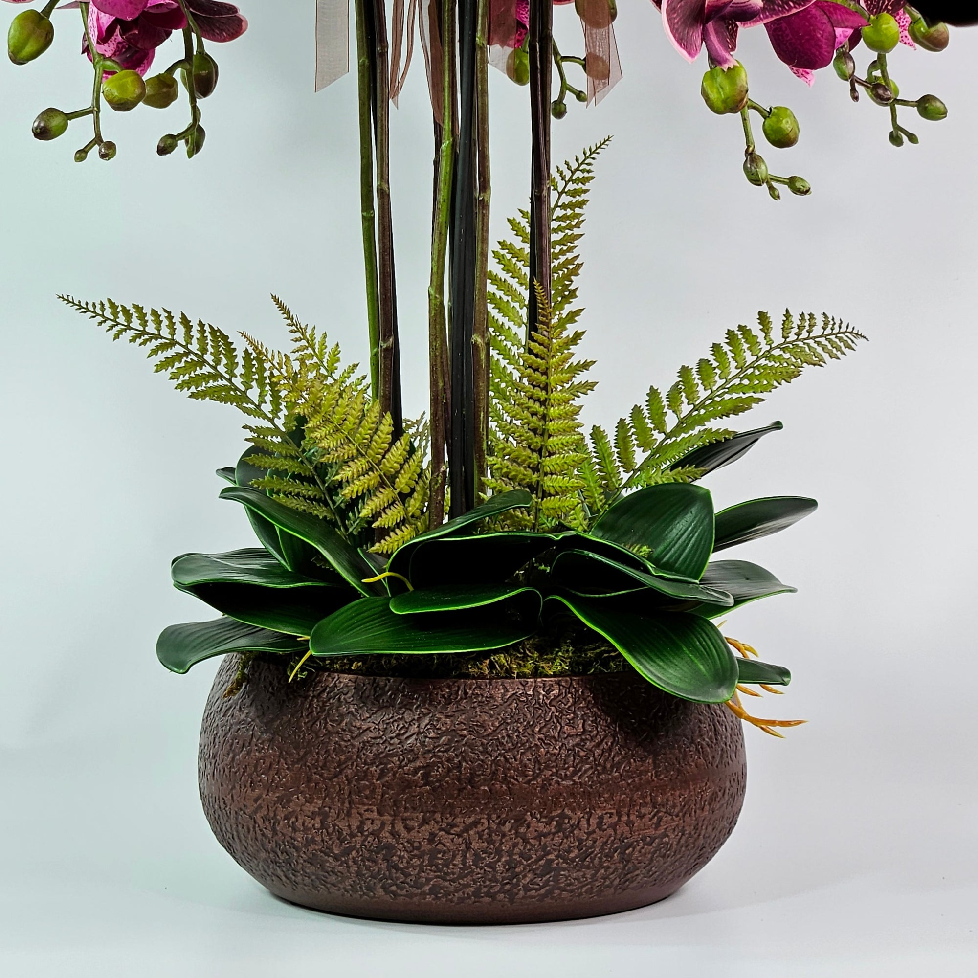 Luxury Real Touch Burgundy Orchid in Maroon Ceramic Planter
