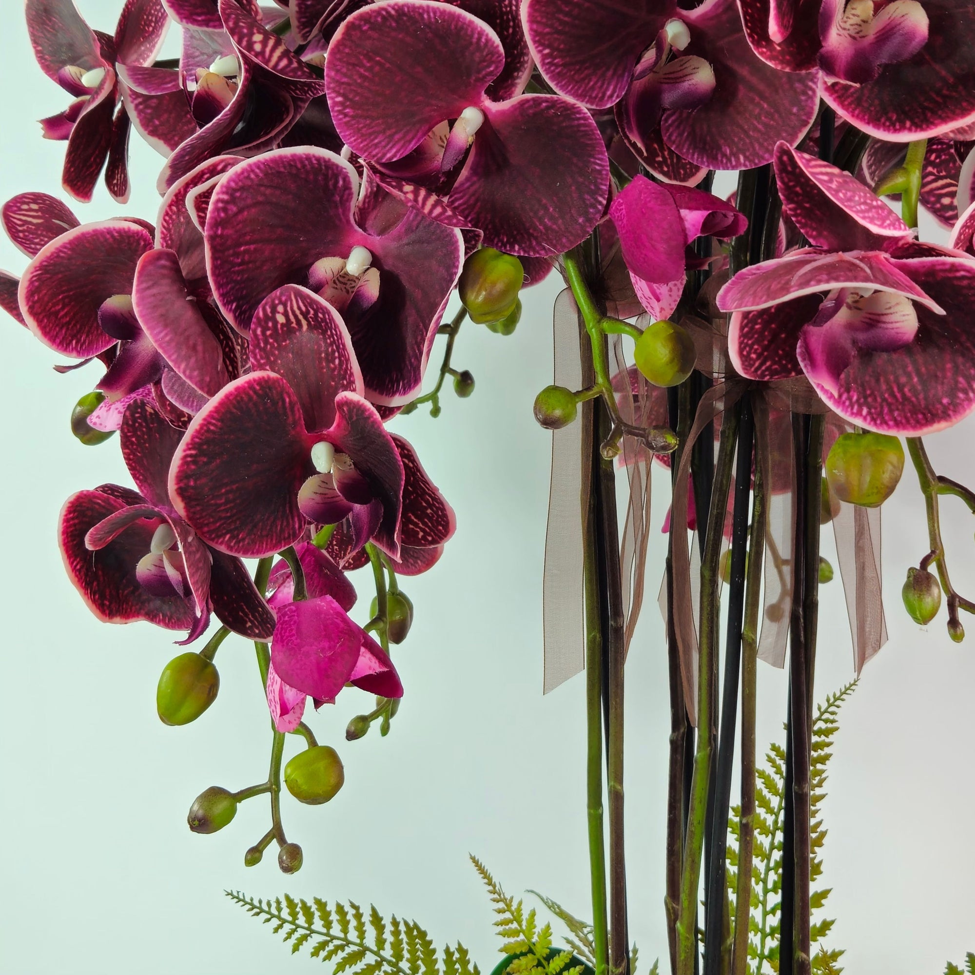Luxury Real Touch Burgundy Orchid in Maroon Ceramic Planter