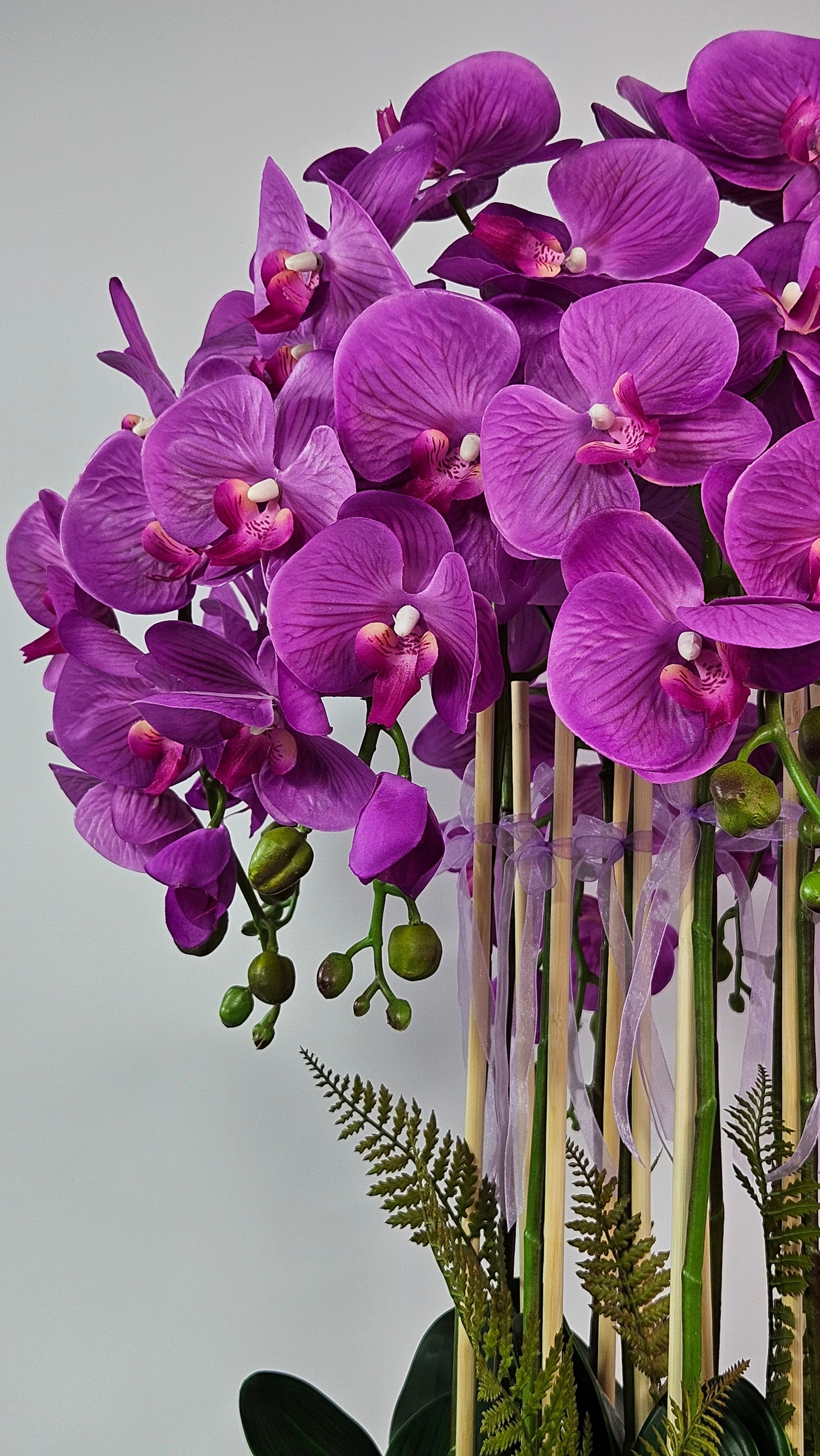 Luxury Real Touch Purple Orchid in Sand Gold Ceramic Planter