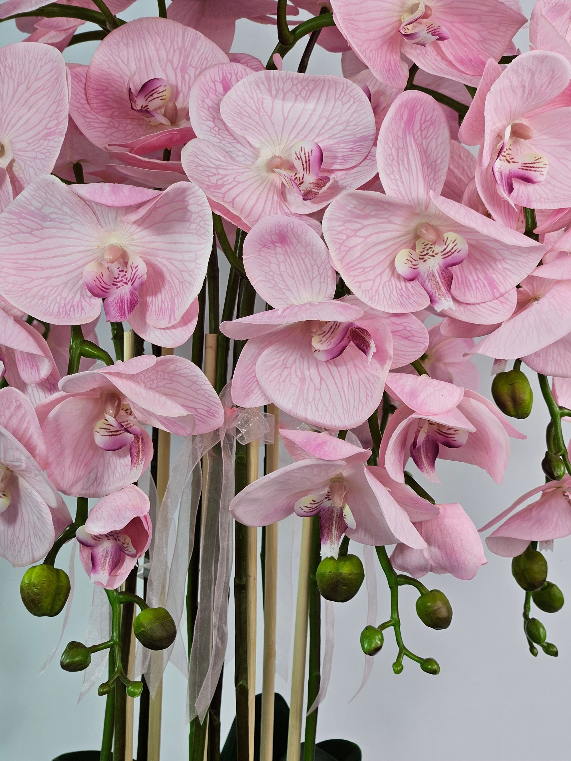 Luxury Real Touch Baby-Pink Orchid in Sand Gold Ceramic Planter