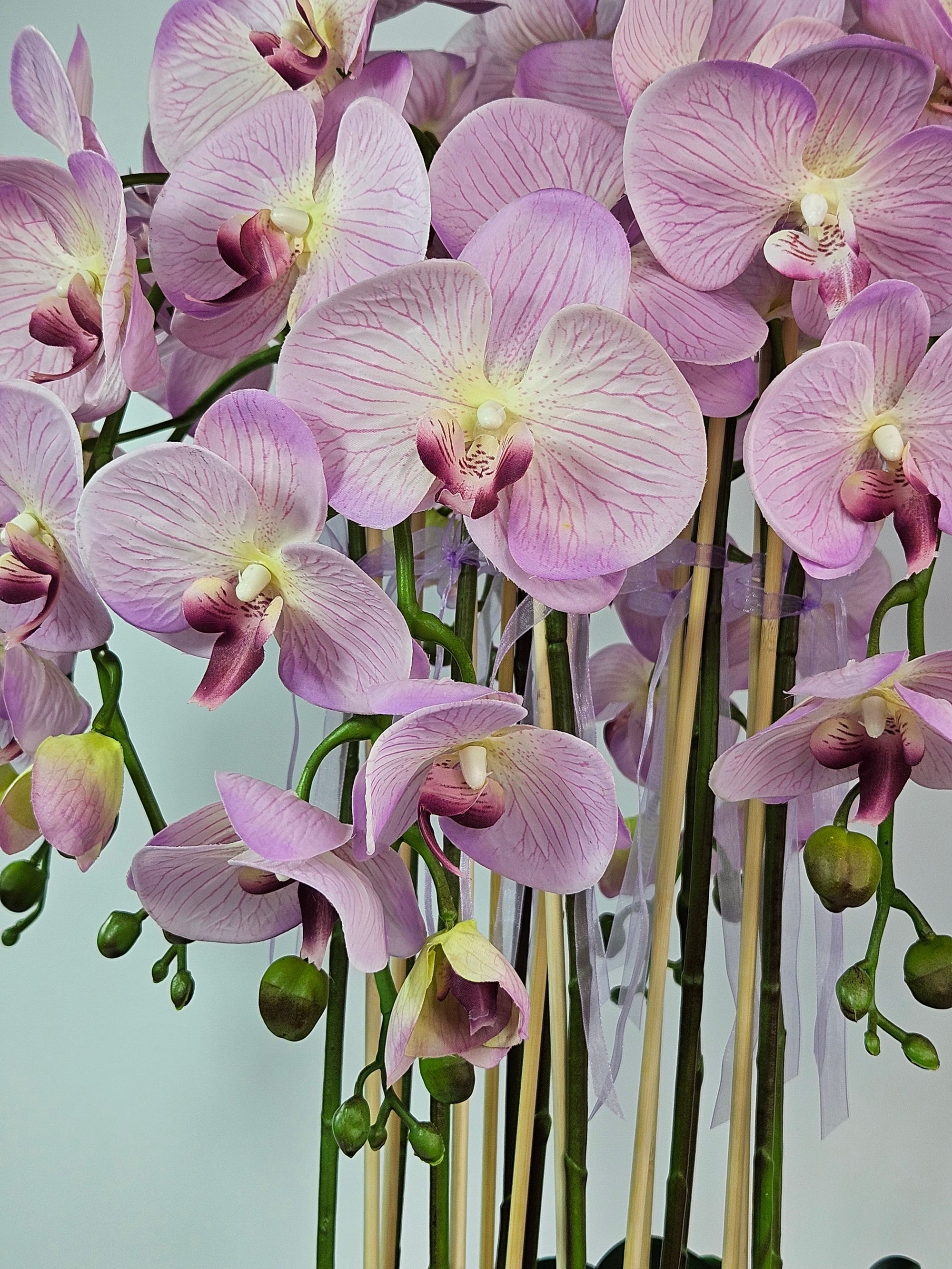 Luxury Real Touch Soft Lavender Orchid in Dusky Blue Ceramic Planter