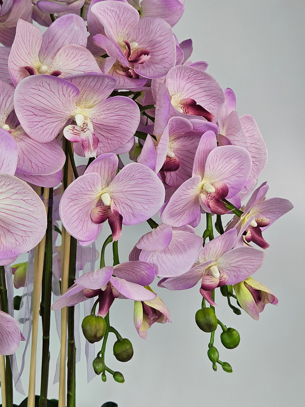 Luxury Real Touch Soft Lavender Orchid in Dusky Blue Ceramic Planter