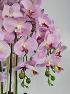 Luxury Real Touch Soft Lavender Orchid in Dusky Blue Ceramic Planter