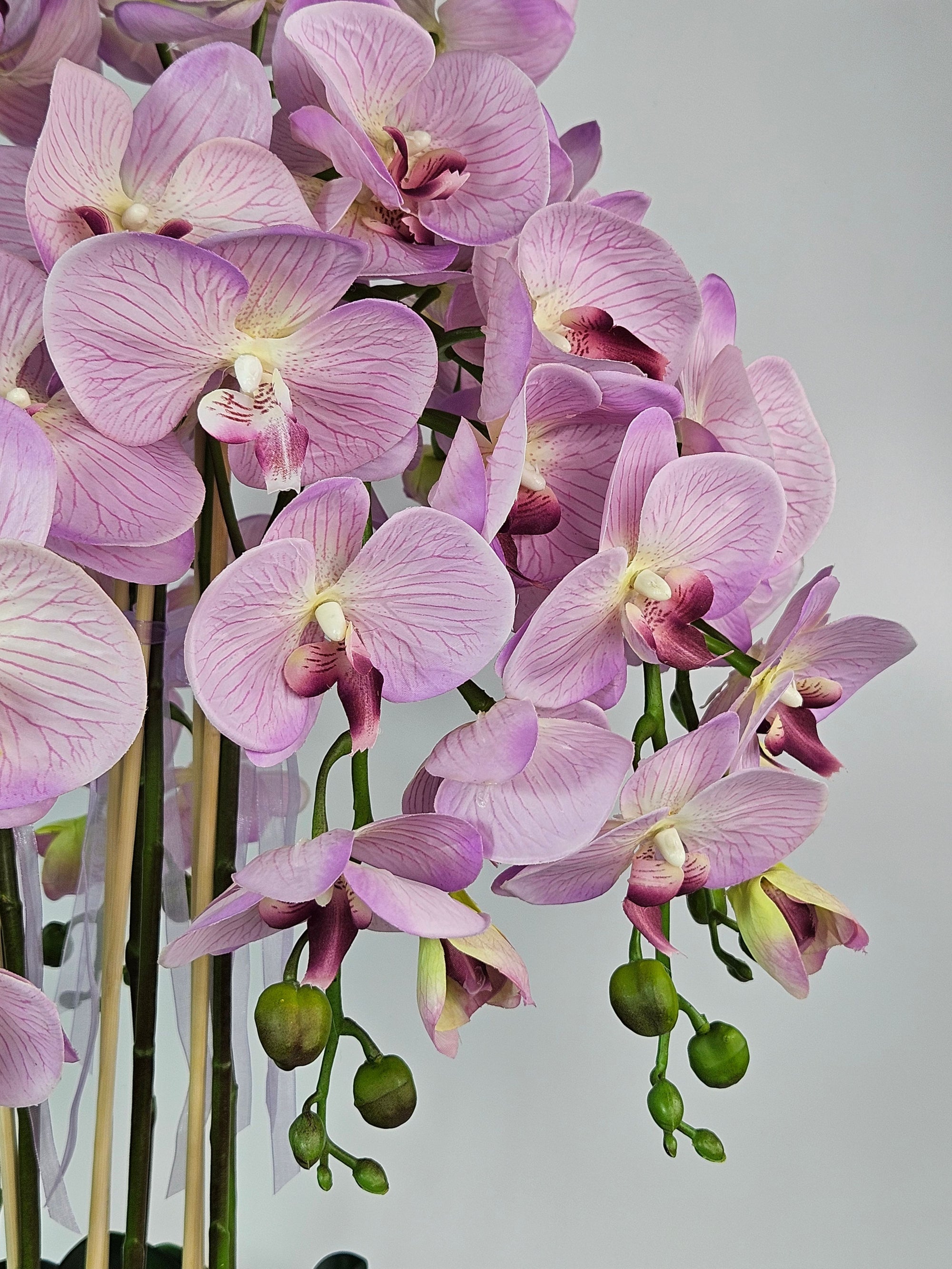 Luxury Real Touch Soft Lavender Orchid in Dusky Blue Ceramic Planter
