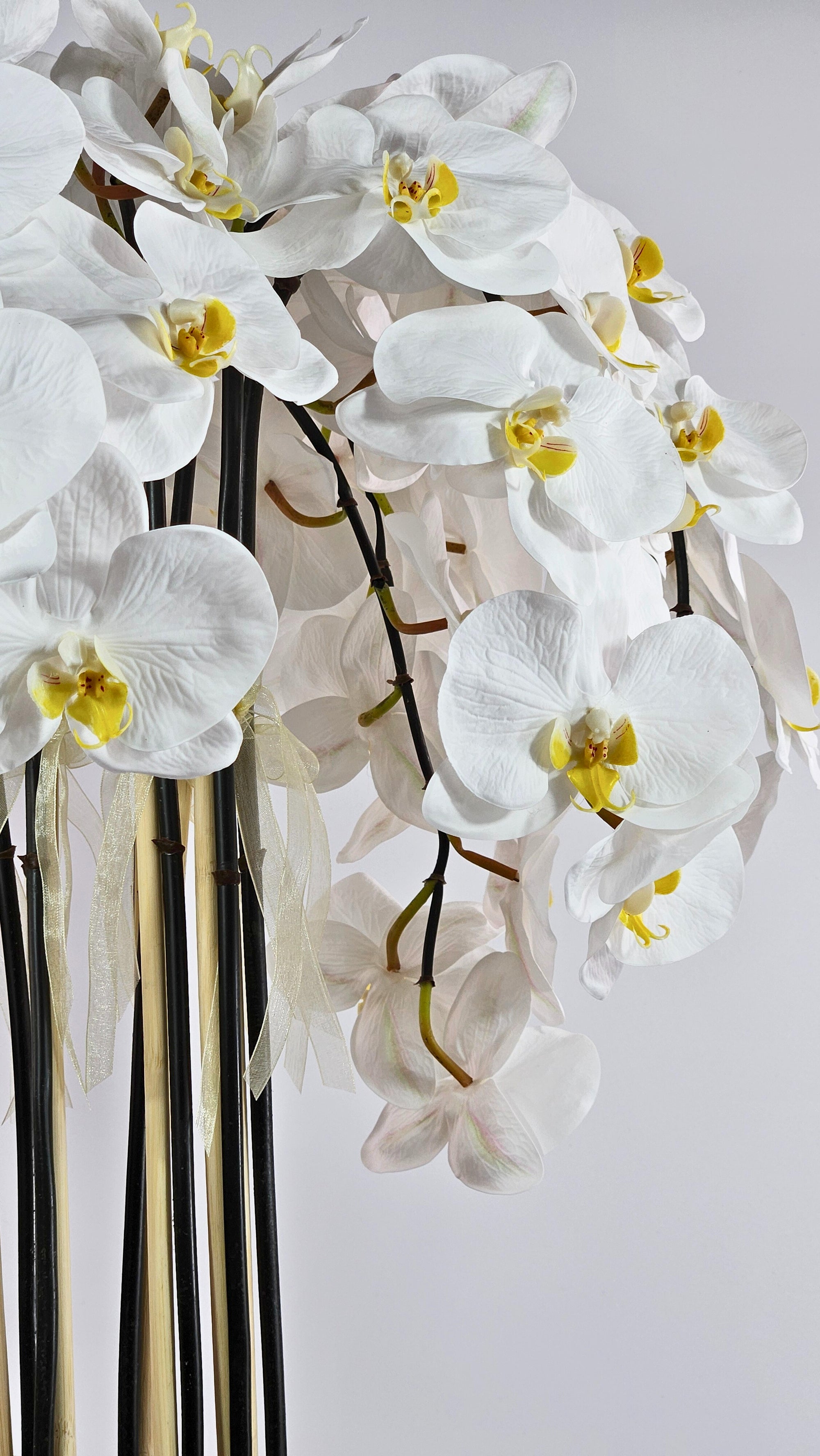 Luxury Full Bloom Highly Realistic White Orchid in Sand Gold Ceramic Planter