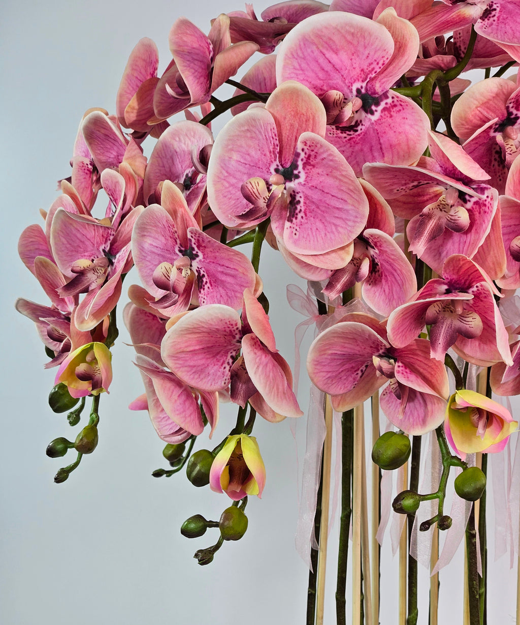 Luxury Real Touch Pink Orchid in Shiny Gold Porcelain Planter