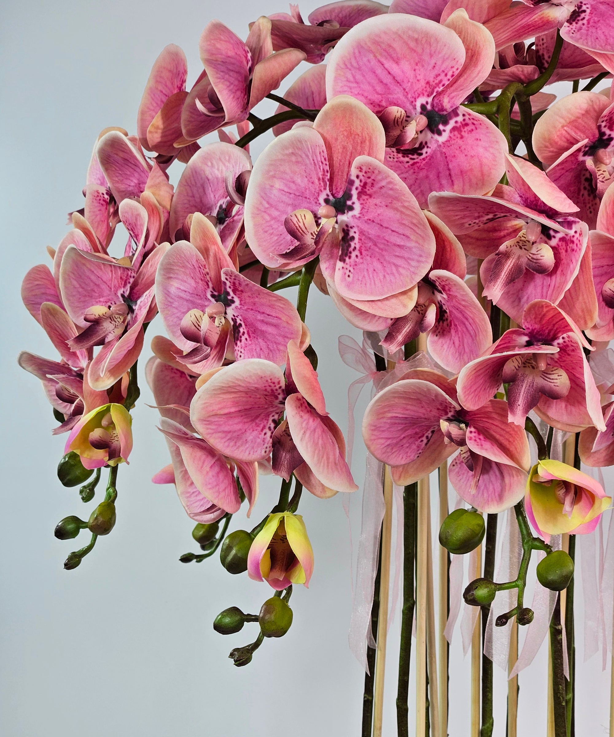 Luxury Real Touch Pink Orchid in Shiny Gold Porcelain Planter