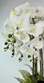Luxury Real Touch Pure White Orchid in Graphite Ceramic Planter