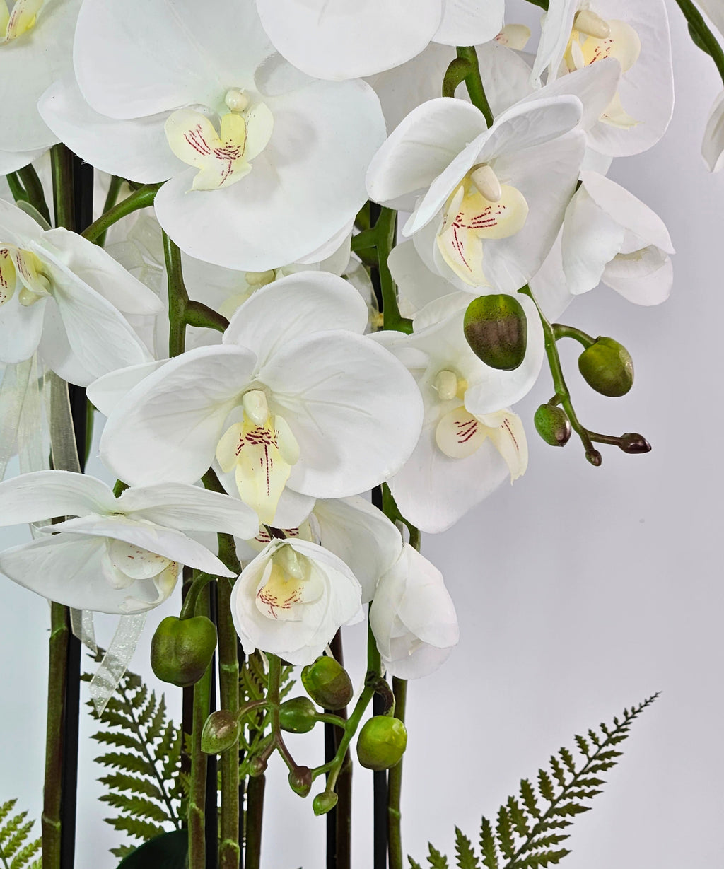 Luxury Real Touch Pure White Orchid in Graphite Ceramic Planter