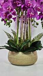 Luxury Real Touch Purple Orchid in Sand Gold Ceramic Planter