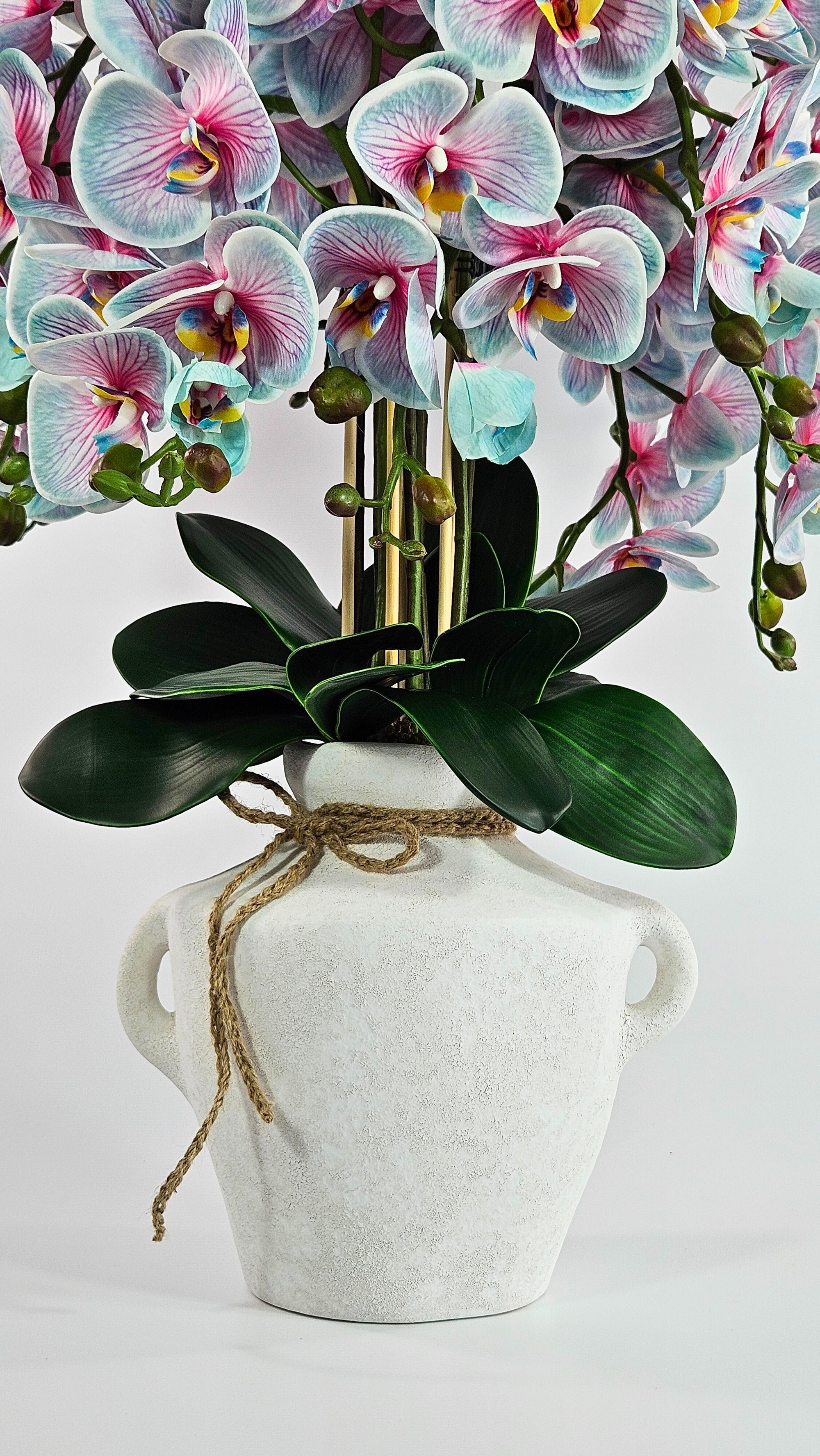 Luxury Real-Touch Light Blue Orchid in Amphora Vase