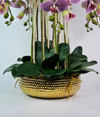 Luxury Real Touch Purple Striped Orchid in Shiny Gold Porcelain Planter