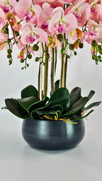 Luxury Real Touch Light Pink Orchid in Graphite Ceramic Planter