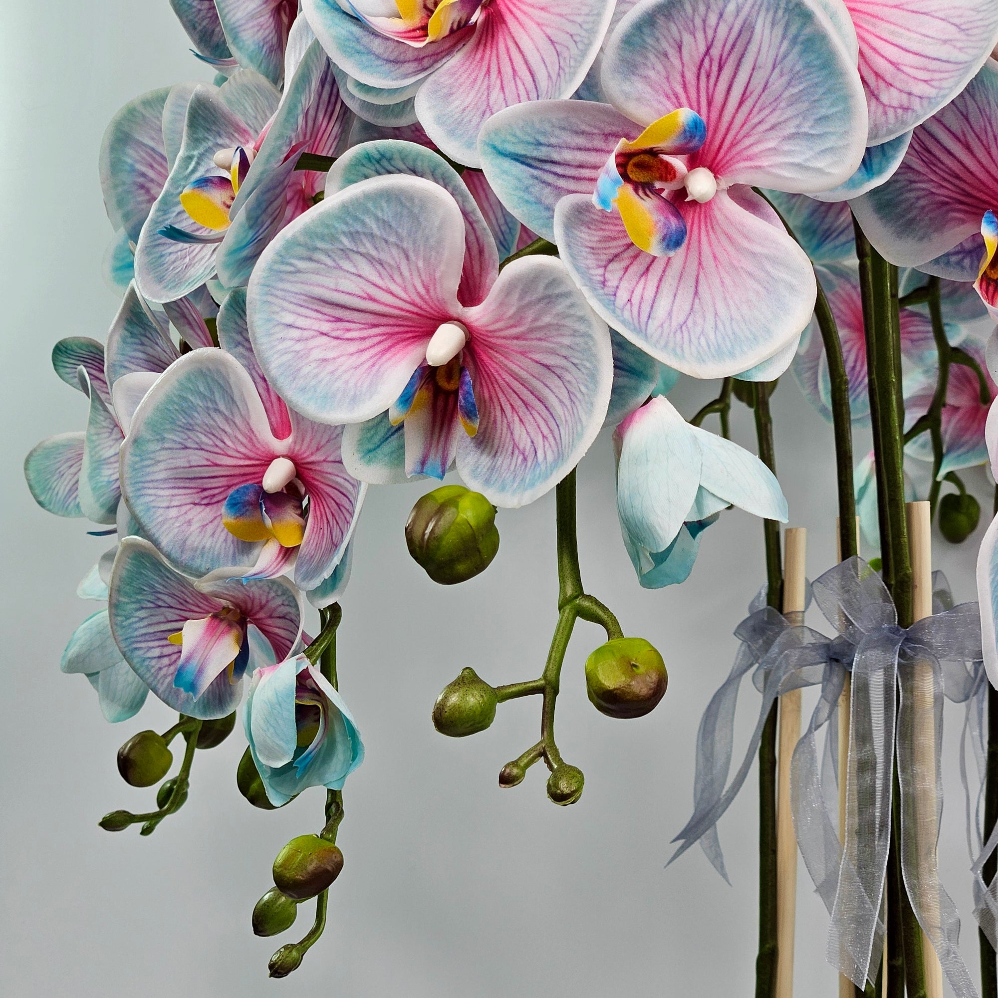 Luxury Real Touch Light Blue Orchid in Grey Ceramic Planter