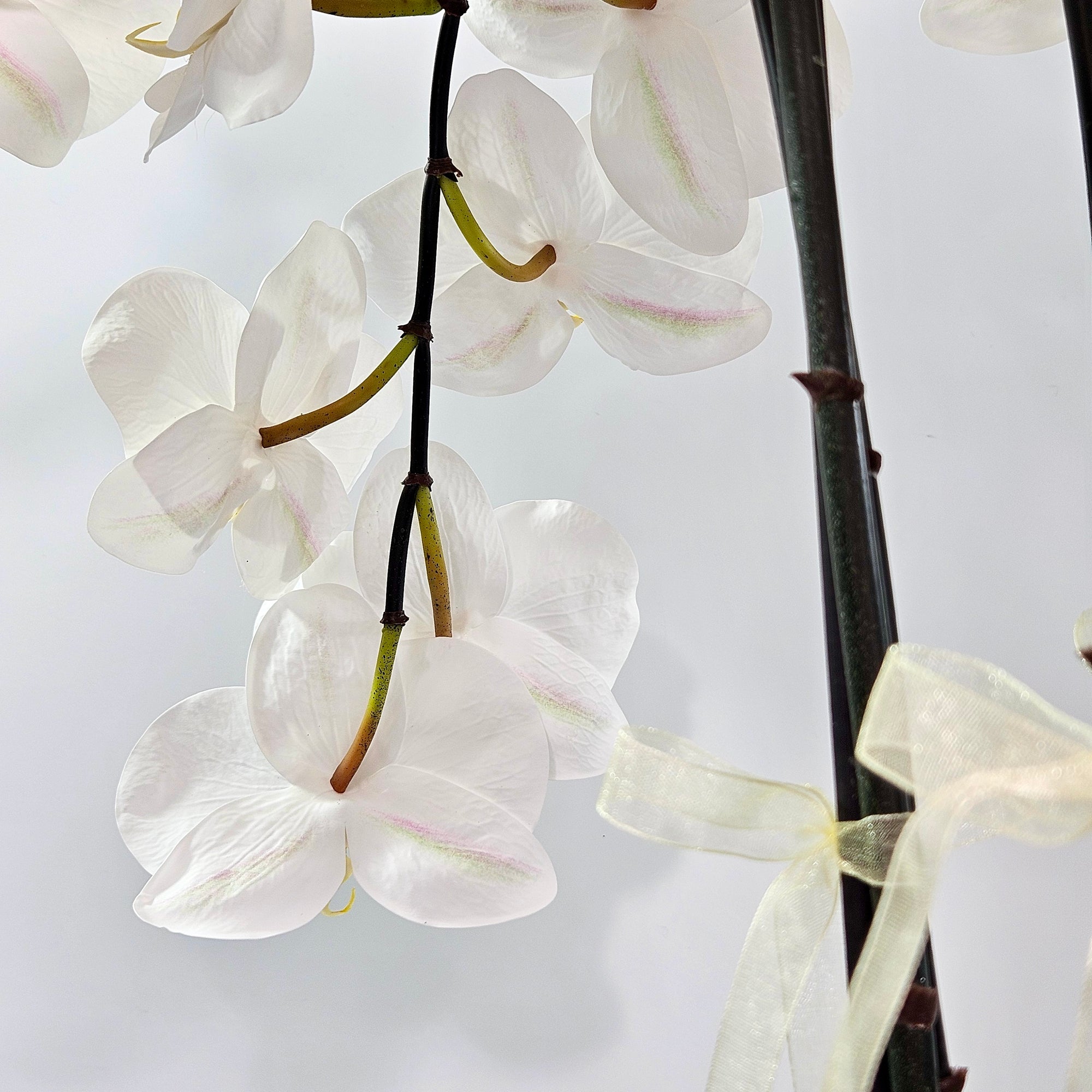 Luxury Full Bloom Highly Realistic White Orchid in Shiny Gold Porcelain Planter