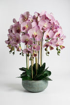 Luxury Real Touch Soft Lavender Orchid in Dusky Blue Ceramic Planter