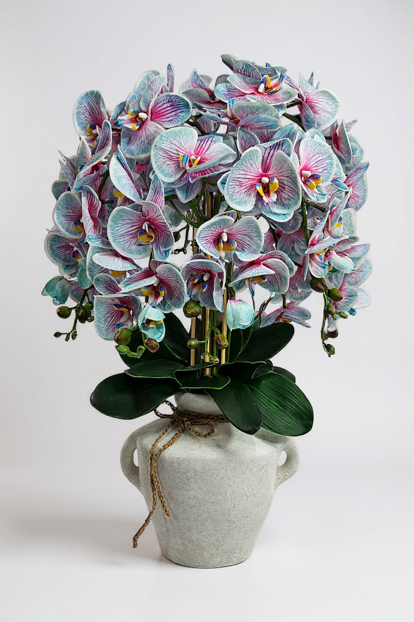 Luxury Real-Touch Light Blue Orchid in Amphora Vase