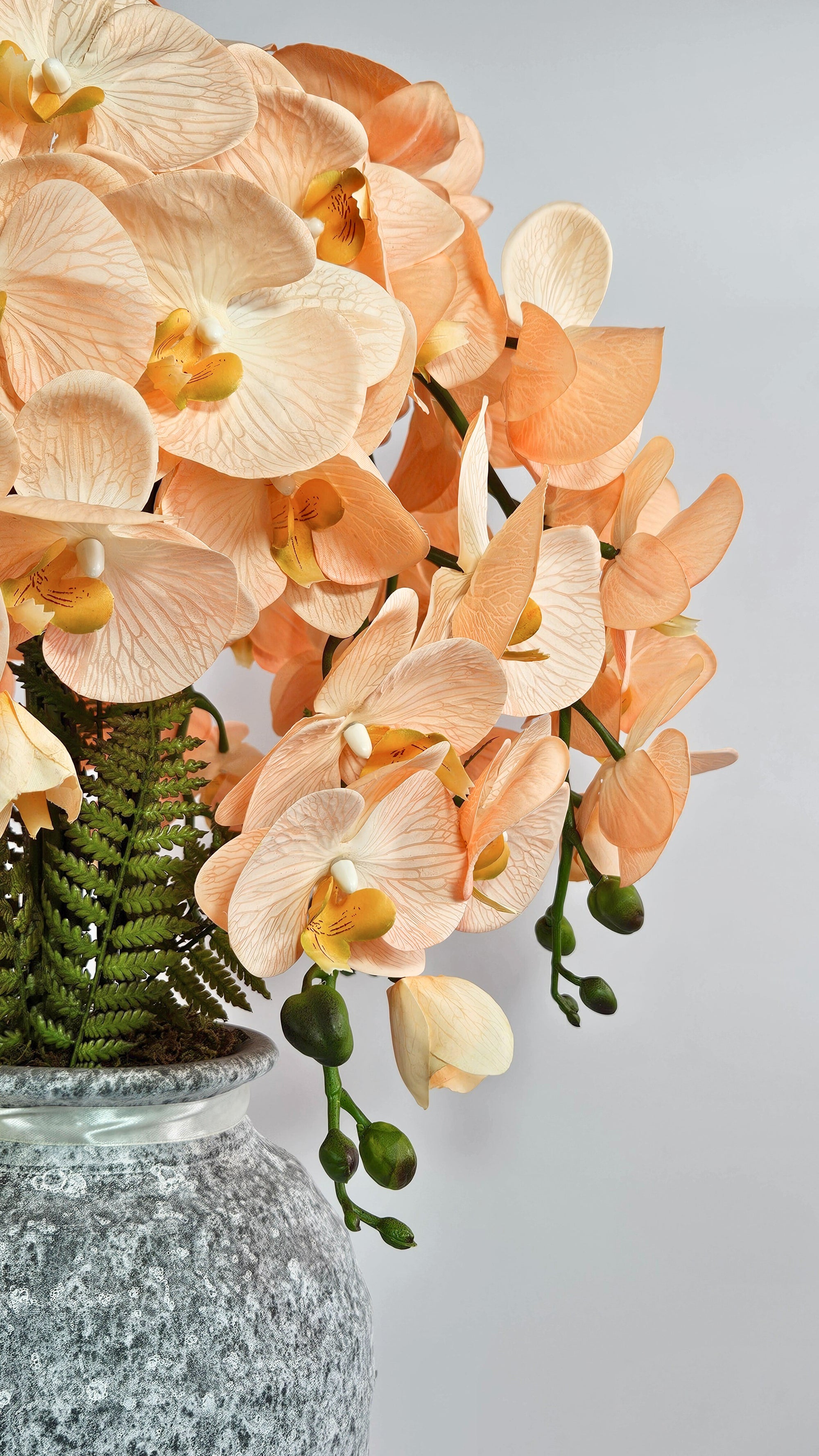 Luxury Real Touch Peach Orchid in Light Grey Ceramic Vase