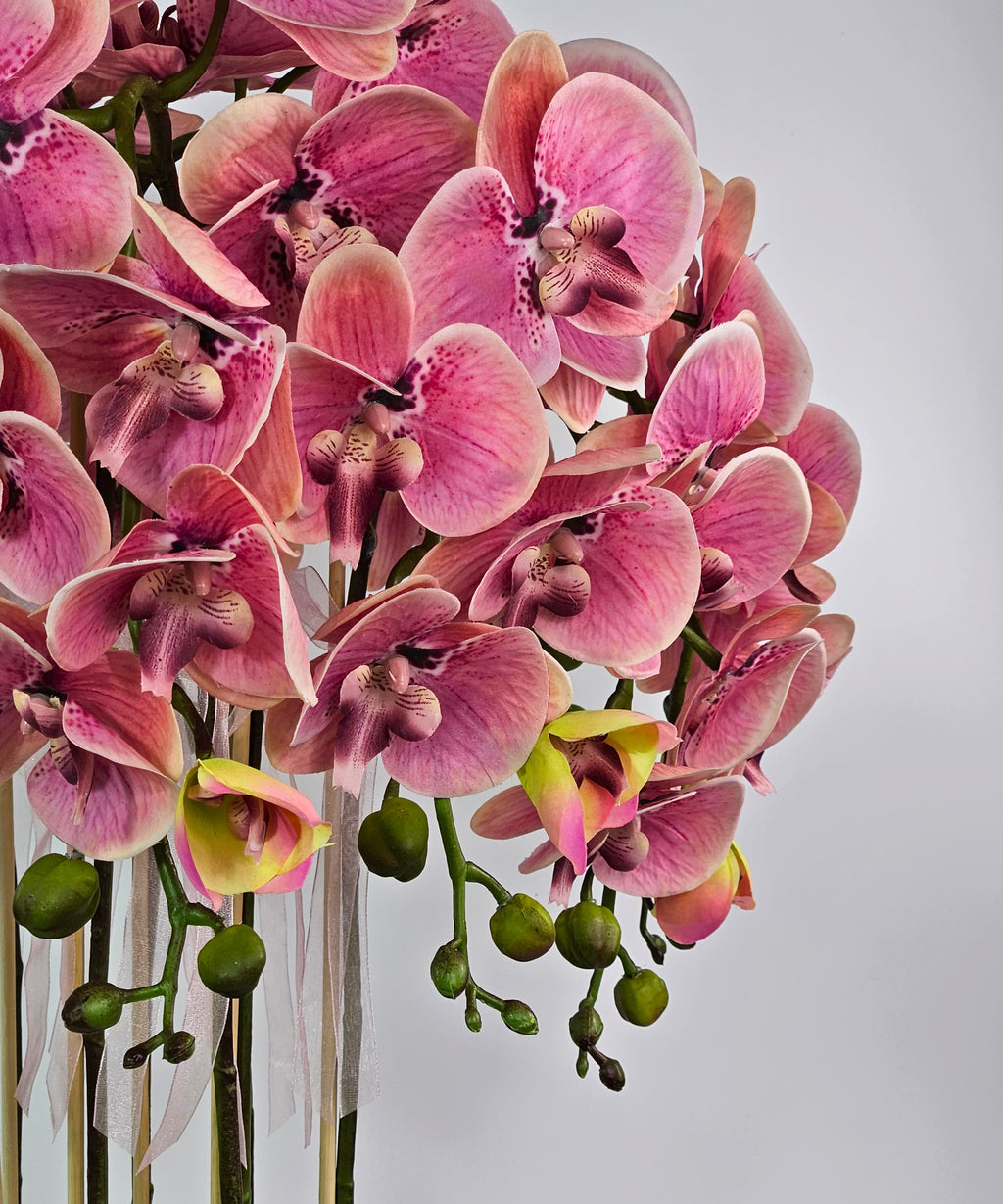 Luxury Real Touch Pink Orchid in Shiny Gold Porcelain Planter