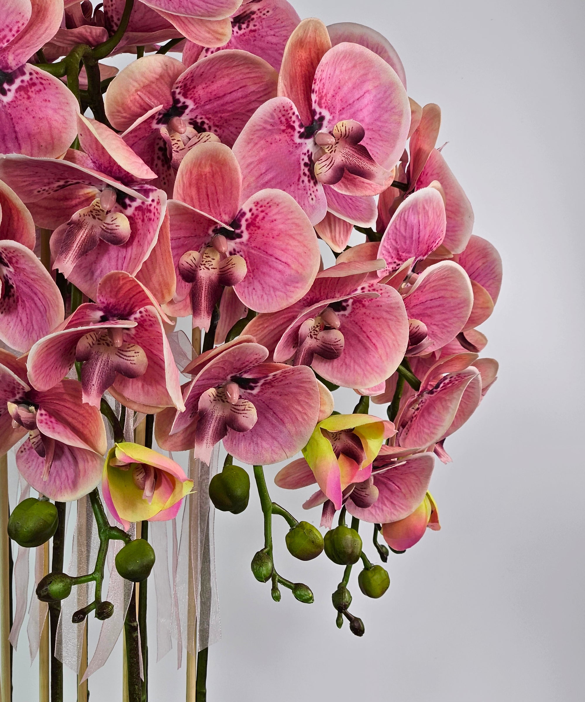 Luxury Real Touch Pink Orchid in Shiny Gold Porcelain Planter